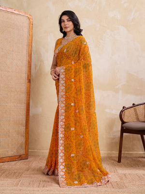 Rajwada Yellow Georgette Printed Saree For Women