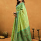 Rajwada Light Green Cotton Blend Solid Saree For Women