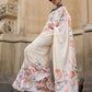 Rajwada Cream Satin Printed Saree With Unstitched Blouse For Women