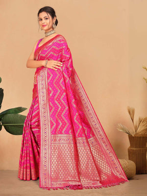 Rajwada Pink Woven Banarasi Silk Saree With Unstitched Blouse for Women