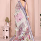 Rajwada Off White Cotton Linen Solid Printed Saree For Women