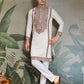 Rajwada White Viscose Silk Embroidered Stitched Kurta For Men