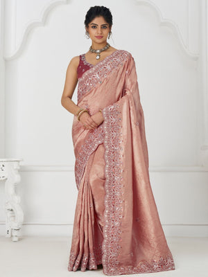 Rajwada Peach Viscose Silk Embellished Saree For Women