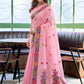 Rajwada Light Pink Linen Blend Solid Saree For Women