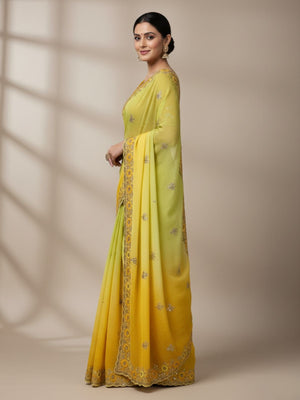 Rajwada Yellow Georgette Embellished Solid Saree For Women