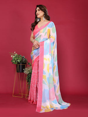 Rajwada Pink Silk Blend Printed Saree For Women