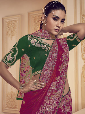 Rajwada Pink Satin Embroidered Elegant Saree For Women