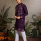 Rajwada Purple Silk Blend Embroidered Stitched Kurta For Men