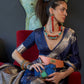 Rajwada Dark Blue Silk Blend Woven Saree With Unstitched Blouse for Women