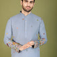 Rajwada Blue Cotton Embroidered Stitched Kurta For Men