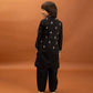 Rajwada Black Viscose Silk Embroidered Stitched Kurta Set For Kids