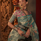 Rajwada Green Silk Blend Woven Saree With Unstitched Blouse For Women