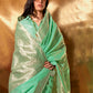 Rajwada Green Linen Woven Saree With Unstitched Blouse For Women