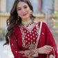 Rajwada Maroon Georgette Embroidered Stitched Gown With Dupatta For Women