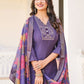 Rajwada Purple Rayon Embroidered Stitched Kurta Set For Women