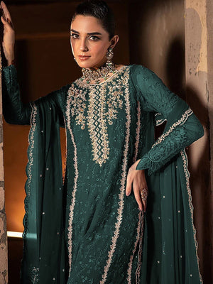 Rajwada Teal Green Georgette Embroidered Semi-Stitched Kurta Set For Women