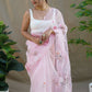 Rajwada Light Pink Organza Printed Saree With Unstitched Blouse For Women