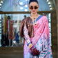 Rajwada Pink Satin Printed Saree With Unstitched Blouse For Women