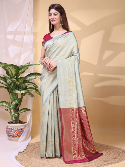 Rajwada  Pista Green Silk Blend Woven Saree For Women