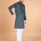 Rajwada Grey Viscose Silk Sequins Stitched Kurta For Men