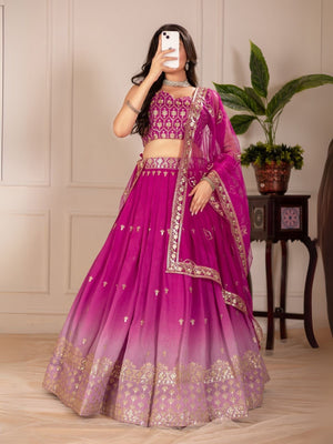 Rajwada Pink Ombre Silk Blend Embroidered Semi-Stitched lehenga For Women