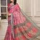 Rajwada Pink Cotton Linen Solid Printed Saree For Women