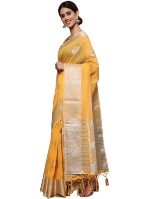 Rajwada Yellow Silk Blend Embellished Saree For Women
