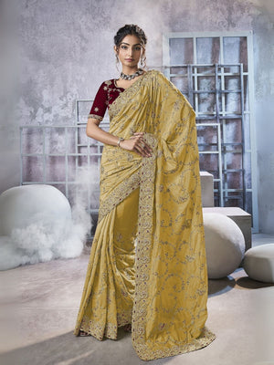 Rajwada Yellow Georgette Embellished Elegant Saree For Women