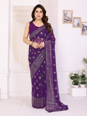 Rajwada Purple Georgette Printed Saree For Women