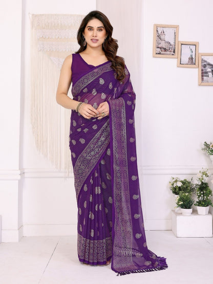 Rajwada Purple Georgette Printed Saree For Women