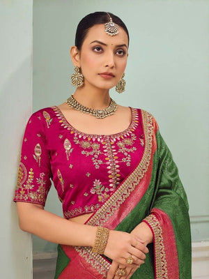 Rajwada Green Satin Embroidered Saree For Women