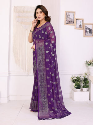 Rajwada Purple Georgette Printed Saree For Women