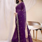Rajwada Purple Organza Embellished Solid Saree For Women