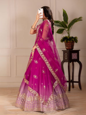 Rajwada Pink Ombre Silk Blend Embroidered Semi-Stitched lehenga For Women