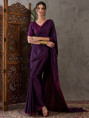 Rajwada Purple Silk Blend Printed Elegant Saree For Women
