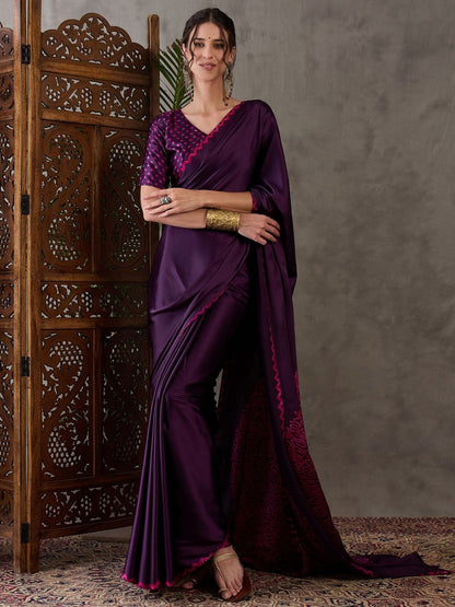 Rajwada Purple Silk Blend Printed Elegant Saree For Women