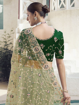 Rajwada Light Green Net Embroidered Elegant Saree For Women