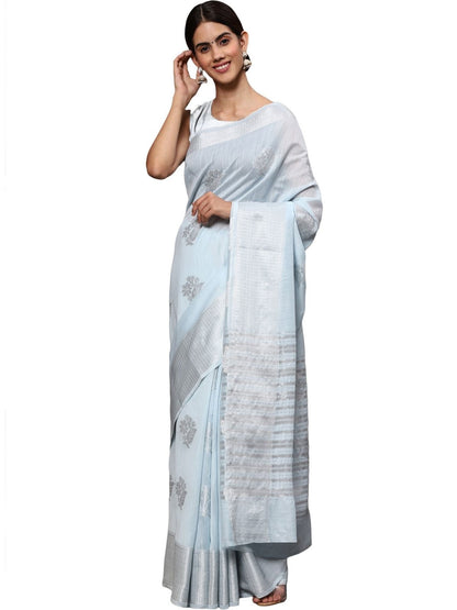 Rajwada Light Blue Silk Blend Embellished Saree For Women
