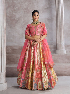 Rajwada Multicolor Banarasi Silk Embroidered Semi-Stitched Lehenga For Women