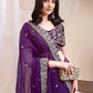 Rajwada Purple Organza Embellished Solid Saree For Women