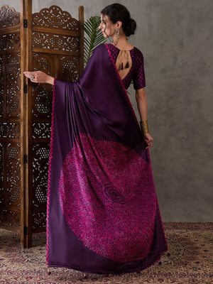 Rajwada Purple Silk Blend Printed Elegant Saree For Women
