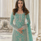 Rajwada Sky Blue Silk Blend Embroidered Semi Stitched Kurta Set For Women