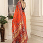 Rajwada Orange Cotton Linen Solid Printed Saree For Women