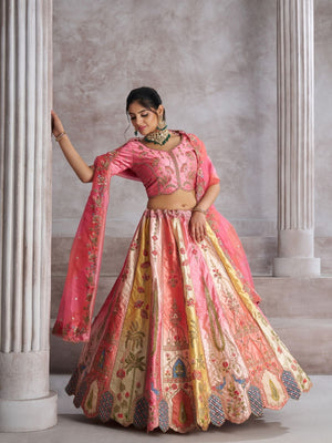 Rajwada Multicolor Banarasi Silk Embroidered Semi-Stitched Lehenga For Women