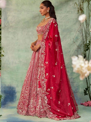 Rajwada Pink Silk Blend Embellished Semi Stitched Lehenga For Women