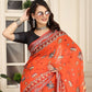 Rajwada Orange Cotton Linen Solid Printed Saree For Women