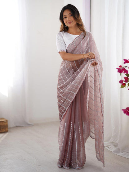 Rajwada Mauve Chiffon Embellished Solid Saree For Women