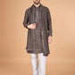 Rajwada Brown Viscose Silk Sequins Stitched Kurta For Men