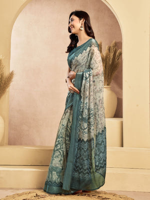 Rajwada Grey And OffWhite Cotton Linen Zari Work Saree For Women