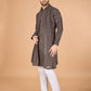 Rajwada Brown Viscose Silk Sequins Stitched Kurta For Men